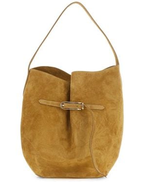 Liffner Large Belted Bucket Suede Bucket Bag - Natural