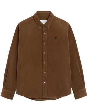 Ami Paris Camisa De Pana Con Ami De Coeur - Marrón