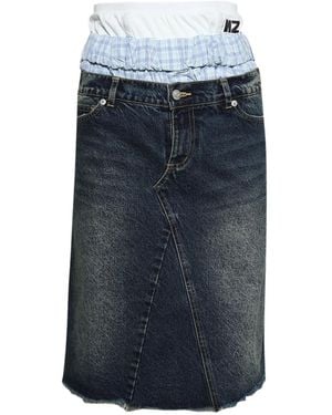 Natasha Zinko Frayed Triple-Waist Denim Skirt - Blue