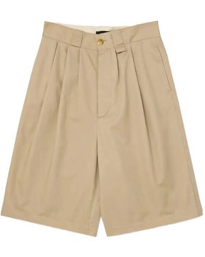 Willy Chavarria Pleated Logo-Patch Shorts - Natural