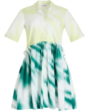 Rosie Assoulin Gathered Tie-Dye Poplin Mini Shirtdress - White