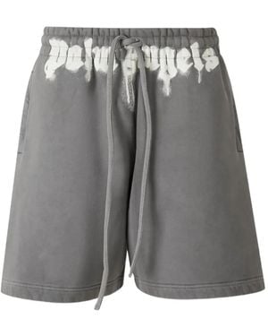 Palm Angels Logo-Print Drawstring Shorts - Grey