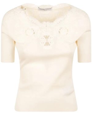 Ermanno Scervino Lace-Panelled Short-Sleeve Top - Natural