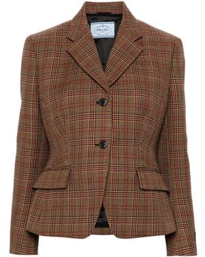 Prada Plaid-Check Blazer - Brown