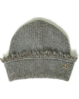 Twinset Ribbed Frayed-Edge Beanie - Grey