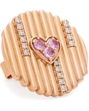 Kalthams Pavilion Jewellery Pendientes Heart en oro rosa de 18 ct con diamante y zafiros