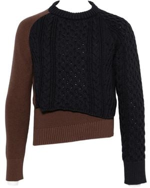 Sacai Cable-Knit Panelled Jumper - Blue