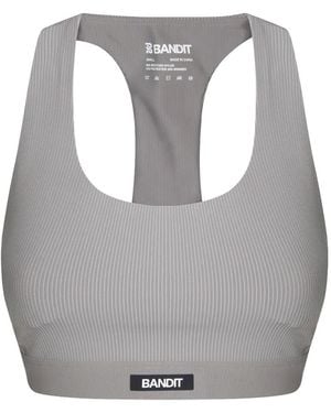 Bandit Running Cadence Striped Scoop-Neck Bra - Grey