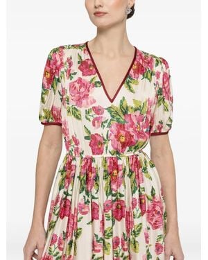 Nissa Floral-Print V-Neck Midi Dress - Red