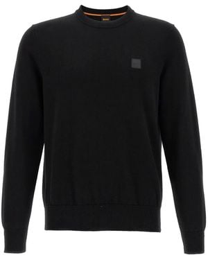 BOSS Logo-Patch Crew-Neck Jumper - Black