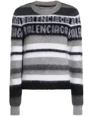 Balenciaga Jersey A Rayas Con Logo En Intarsia - Gris
