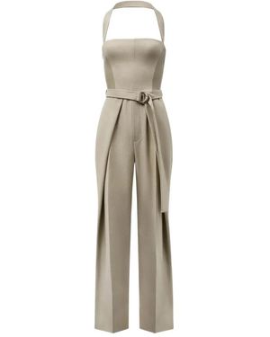 Manière De Voir Sabine Tailored Pleated Jumpsuit With Belt - Natural