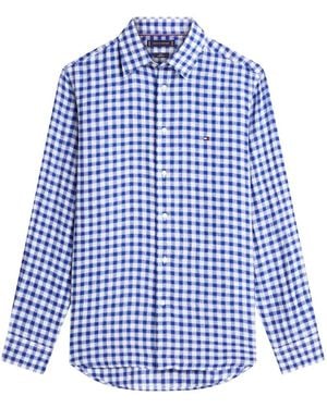 Tommy Hilfiger Gingham-Check Linen Shirt - Blue