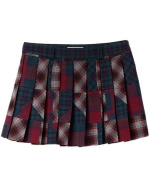 Miu Miu Pleated Plaid Patchwork Miniskirt - Red