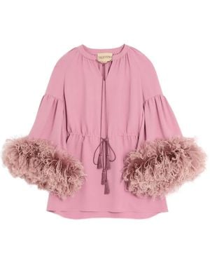 Valentino Garavani Cady Couture Feather-Trim Blouse - Pink
