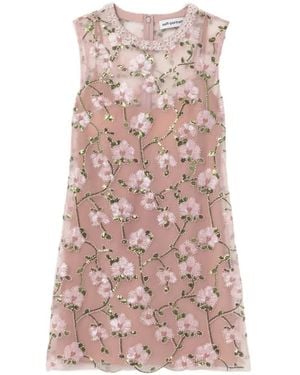 Self-Portrait Vestido Corto Con Lentejuelas Y Motivo Floral - Rosa