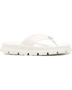 Prada Logo-Appliqué Flip-Flops - White