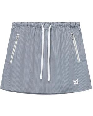 Mini Cream Drawstring Mini Skirt - Blue
