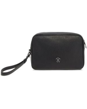 Roberto Cavalli Logo-Plaque Leather Wash Bag - Black