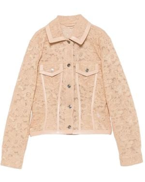 Ermanno Scervino Lace Leather-Trim Jacket - Natural