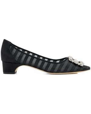 Manolo Blahnik Hangisibar Crystal-Buckle Striped Court Shoes - Black