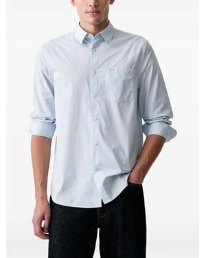 Guess Logo-Patch Chest-Pocket Shirt - Blue