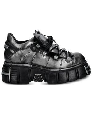 New Rock Baskets À Semelle Crantée Et Lacets - Black