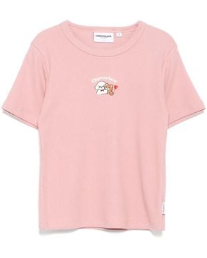 Chocoolate Logo-Embroidered T-Shirt - Pink