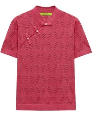 Shanghai Tang Qipao Openwork-Knit Top - Red