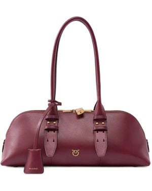 Pinko Love Birds Leather Tote Bag - Purple
