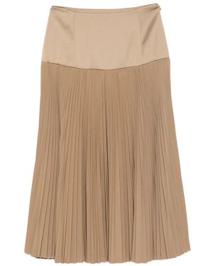 Imperial Pleated Panelled Midi Skirt - Natural