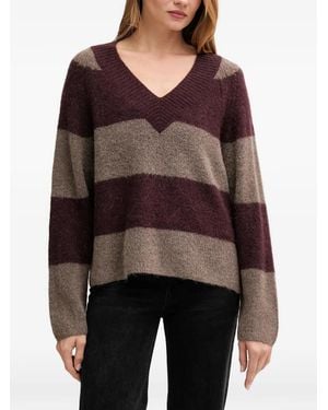 Mos Mosh Striped V-Neck Jumper - Brown