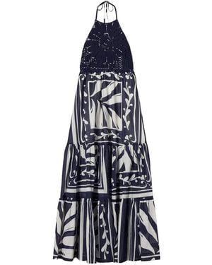 Twinset Embroidered Halterneck Maxi Dress - Blue