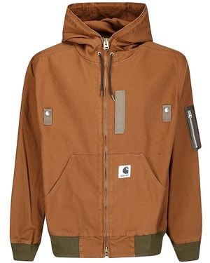 Sacai X Carhartt Wip Washed Duck Hooded Jacket - Brown
