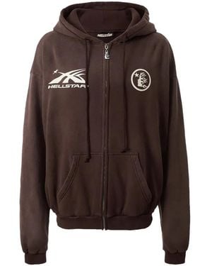 HELLSTAR Logo-Print Zip-Up Hoodie - Brown
