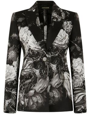 Roberto Cavalli Blazer Boutonné À Fleurs - Noir
