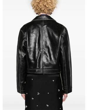 Sandro Jude Faded-Effect Lace-Up Leather Jacket in Black