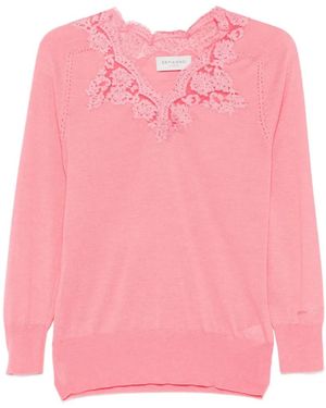ERMANNO FIRENZE Lace-Detail V-Neck Top - Pink