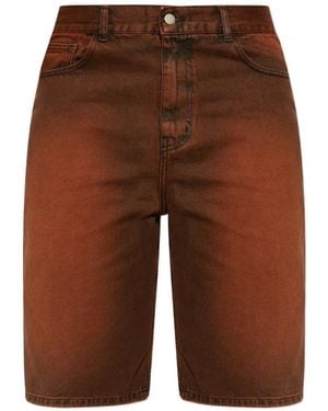 Carne Bollente Lettering-Embroidery Shorts - Brown
