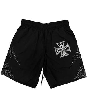 Mixed Emotions Logo-Print Rhinestone-Embellished Shorts - Black