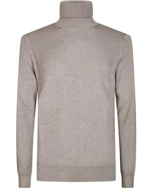 Tagliatore Fine Knit Turtleneck Sweater With High Collar - Gray
