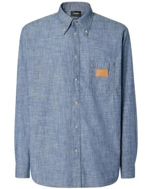 Fendi Logo-Patch Button-Down Shirt - Blue
