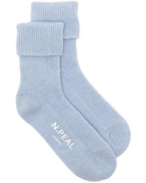 N.Peal Cashmere Ribbed Socks - Blue