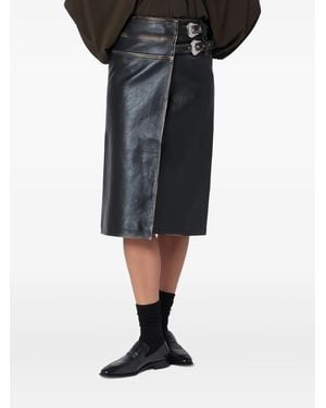 NAMACHEKO Buckle Leather Midi Skirt - Black