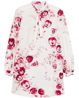 Giambattista Valli Floral-Print Tie-Neck Mini Dress - Pink