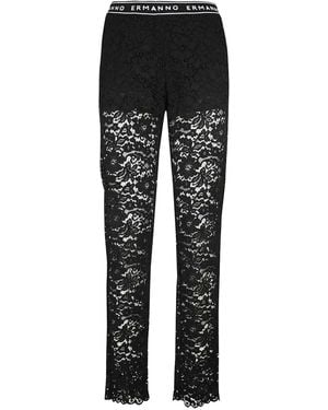 Ermanno Scervino Elasticated-Waistband Lace Trousers - Black