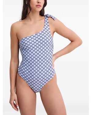 KARL LAGERFELD One-Shoulder-Badeanzug Mit Monogramm - Blau