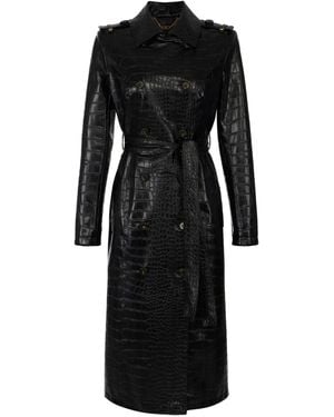 Elisabetta Franchi クロコパターン ダブルトレンチコート - ブラック