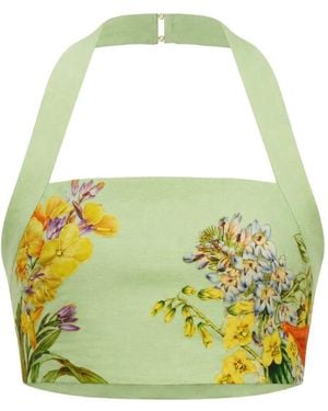 Hemant & Nandita Baku Floral-Print Halterneck Top - Green