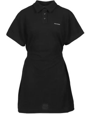 we11done Polo-Collar Mini Dress - Black